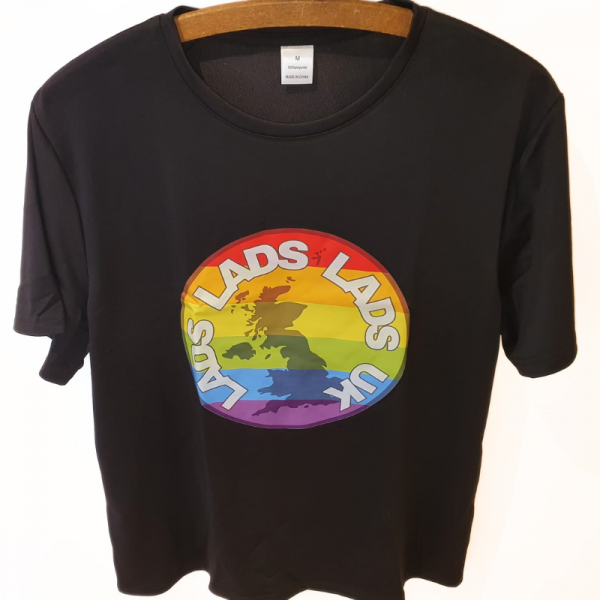 Black t-shirt with round LLLUK logo